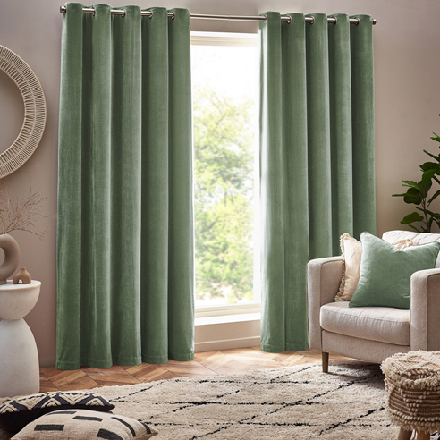 Heavy Chenille Eyelet, Eucalyptus - Ready Made Curtains - Image 3